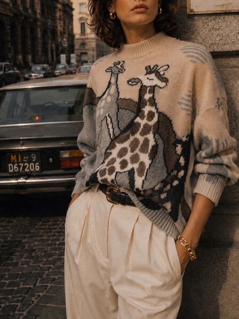 Vintage 80s 90s Charles Girl Giraffe Angora Lambswool Sweater M Italian Design